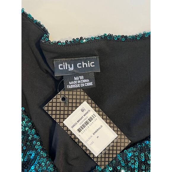 NWT City Chic Sequin Mini Dress Womens Sz 18 Green Y2K Glam Party Cocktail - Picture 5 of 16